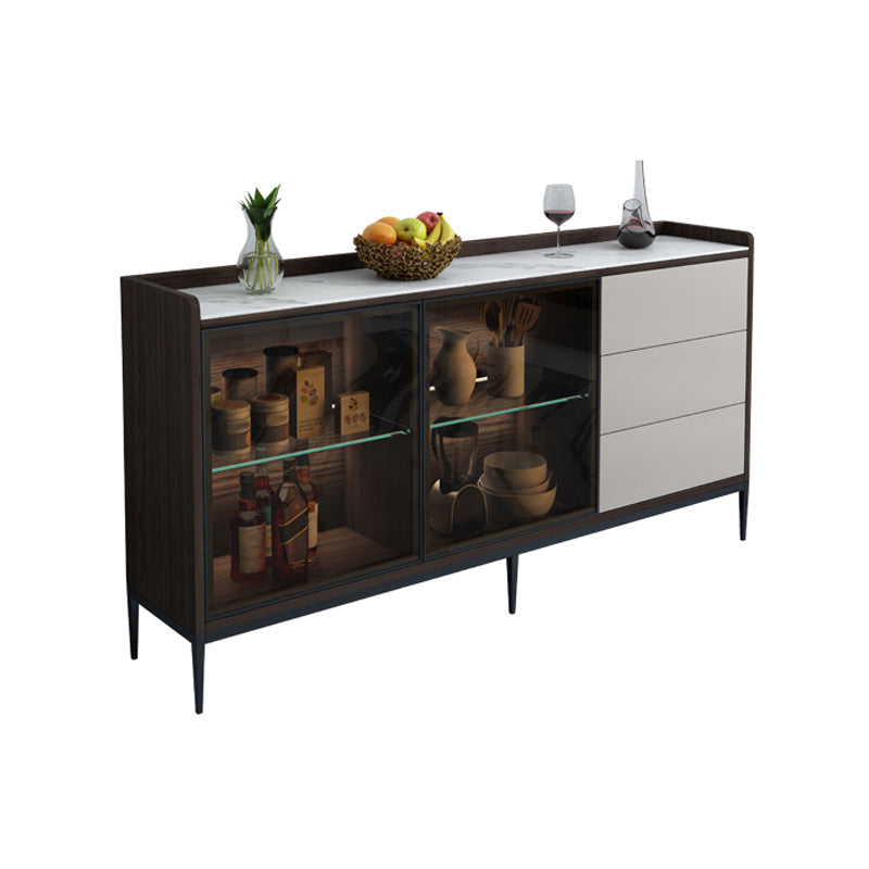 Contemporary Sideboard Stone Sideboard Cabinet with Lights for Kitchen 59"L x 12"W x 33"H Clearhalo 'buffet_sideboard' 'Buffets & Sideboards' 'furn' 'furn_buffet_sideboard' 'Furniture' 'Kitchen & Dining Furniture' 7461201