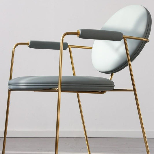 PU Leather Upholstered Dining Arm Chair Open Back Chair with Stainless Steel Frame