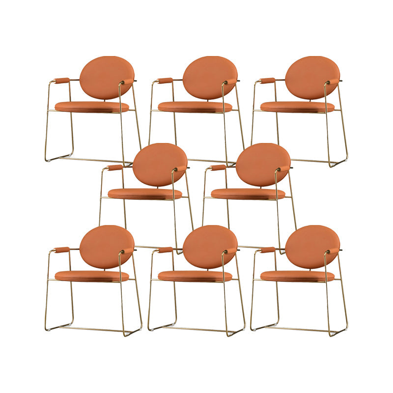 PU Leather Upholstered Dining Arm Chair Open Back Chair with Stainless Steel Frame