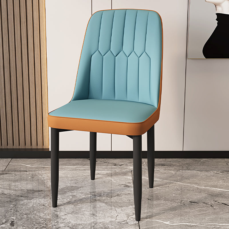 Modern Backrest Armless Cushion Chair with Metal Legs for Dining Room Light Blue 1 Piece Black Clearhalo 'Dining Chairs' 'Dining Tables & Seating' 'dining_chair' 'furn' 'furn_dining_chair' 'Furniture' 'Kitchen & Dining Furniture' 7461584