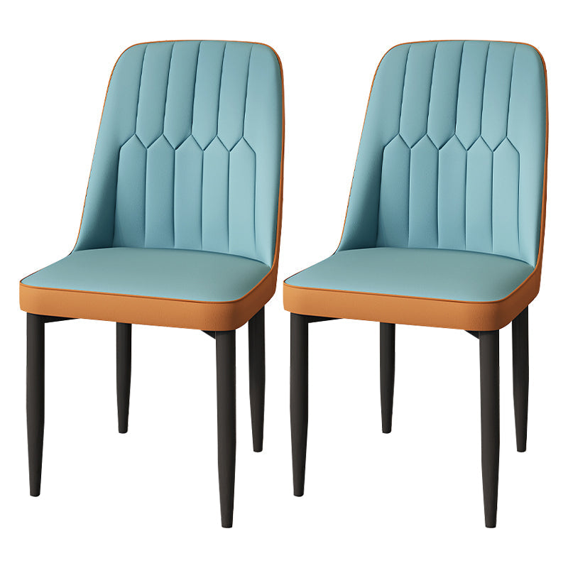 Modern Backrest Armless Cushion Chair with Metal Legs for Dining Room Light Blue 2 Piece Set Black Clearhalo 'Dining Chairs' 'Dining Tables & Seating' 'dining_chair' 'furn' 'furn_dining_chair' 'Furniture' 'Kitchen & Dining Furniture' 7461585