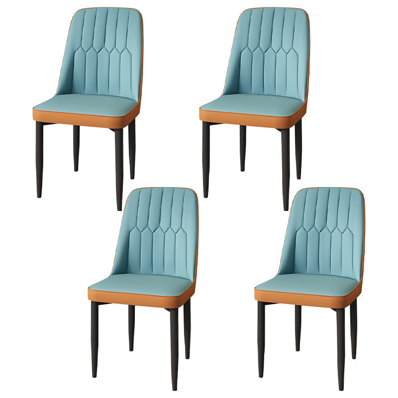 Modern Backrest Armless Cushion Chair with Metal Legs for Dining Room Light Blue 4 Piece Set Black Clearhalo 'Dining Chairs' 'Dining Tables & Seating' 'dining_chair' 'furn' 'furn_dining_chair' 'Furniture' 'Kitchen & Dining Furniture' 7461586