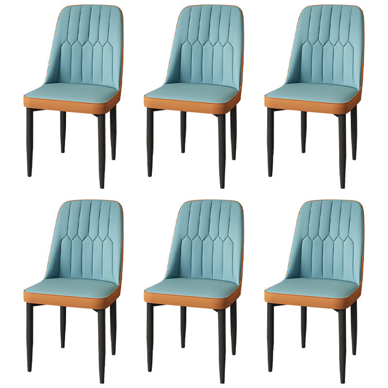Modern Backrest Armless Cushion Chair with Metal Legs for Dining Room Light Blue 6 Piece Set Black Clearhalo 'Dining Chairs' 'Dining Tables & Seating' 'dining_chair' 'furn' 'furn_dining_chair' 'Furniture' 'Kitchen & Dining Furniture' 7461587
