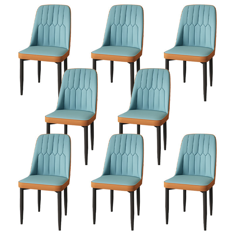 Modern Backrest Armless Cushion Chair with Metal Legs for Dining Room Light Blue 8 Piece Set Black Clearhalo 'Dining Chairs' 'Dining Tables & Seating' 'dining_chair' 'furn' 'furn_dining_chair' 'Furniture' 'Kitchen & Dining Furniture' 7461588