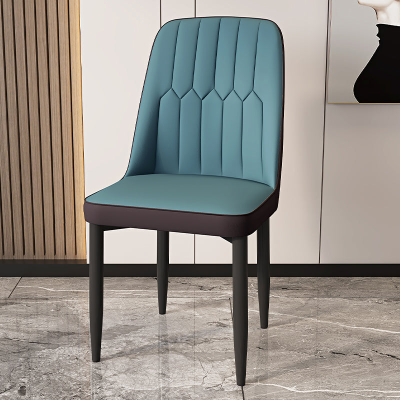 Modern Backrest Armless Cushion Chair with Metal Legs for Dining Room Dark Blue 1 Piece Black Clearhalo 'Dining Chairs' 'Dining Tables & Seating' 'dining_chair' 'furn' 'furn_dining_chair' 'Furniture' 'Kitchen & Dining Furniture' 7461594