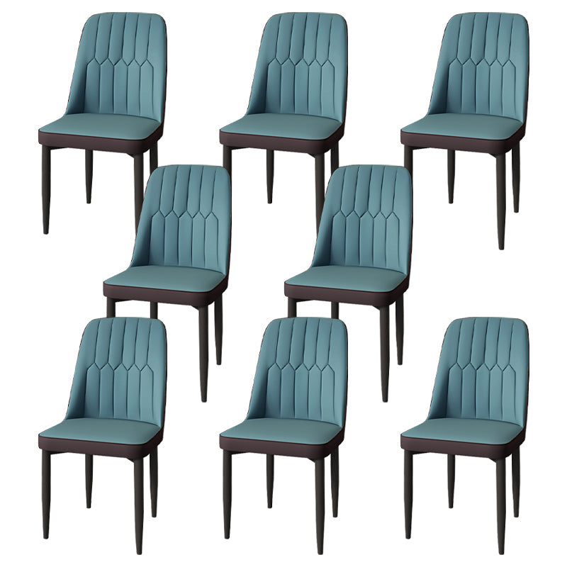 Modern Backrest Armless Cushion Chair with Metal Legs for Dining Room Dark Blue 8 Piece Set Black Clearhalo 'Dining Chairs' 'Dining Tables & Seating' 'dining_chair' 'furn' 'furn_dining_chair' 'Furniture' 'Kitchen & Dining Furniture' 7461598