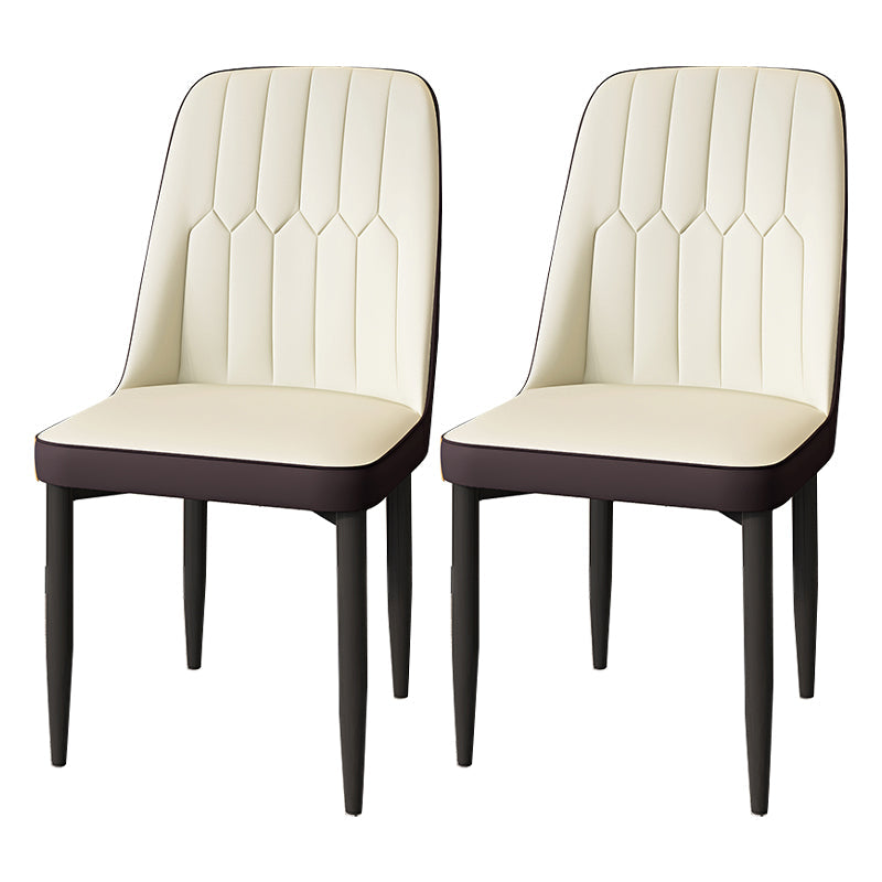 Modern Backrest Armless Cushion Chair with Metal Legs for Dining Room Off-White 2 Piece Set Black Clearhalo 'Dining Chairs' 'Dining Tables & Seating' 'dining_chair' 'furn' 'furn_dining_chair' 'Furniture' 'Kitchen & Dining Furniture' 7461605