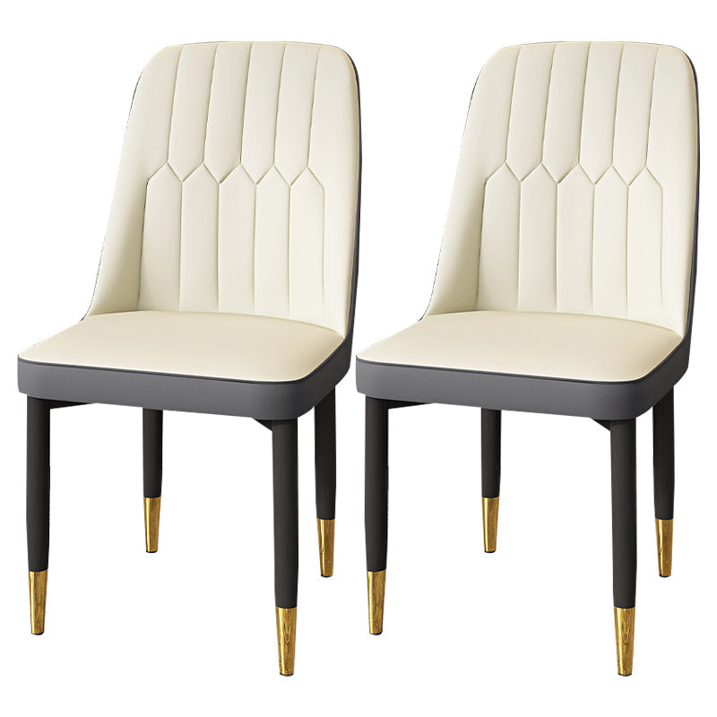Modern Backrest Armless Cushion Chair with Metal Legs for Dining Room White 2 Piece Set Black Gold Clearhalo 'Dining Chairs' 'Dining Tables & Seating' 'dining_chair' 'furn' 'furn_dining_chair' 'Furniture' 'Kitchen & Dining Furniture' 7461620