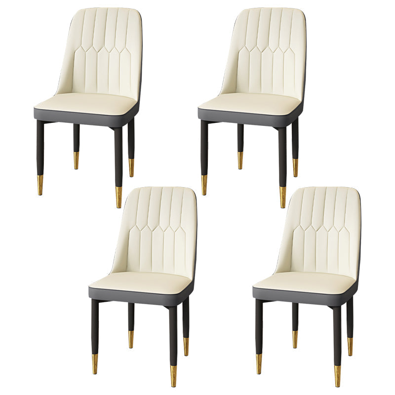 Modern Backrest Armless Cushion Chair with Metal Legs for Dining Room White 4 Piece Set Black Gold Clearhalo 'Dining Chairs' 'Dining Tables & Seating' 'dining_chair' 'furn' 'furn_dining_chair' 'Furniture' 'Kitchen & Dining Furniture' 7461621
