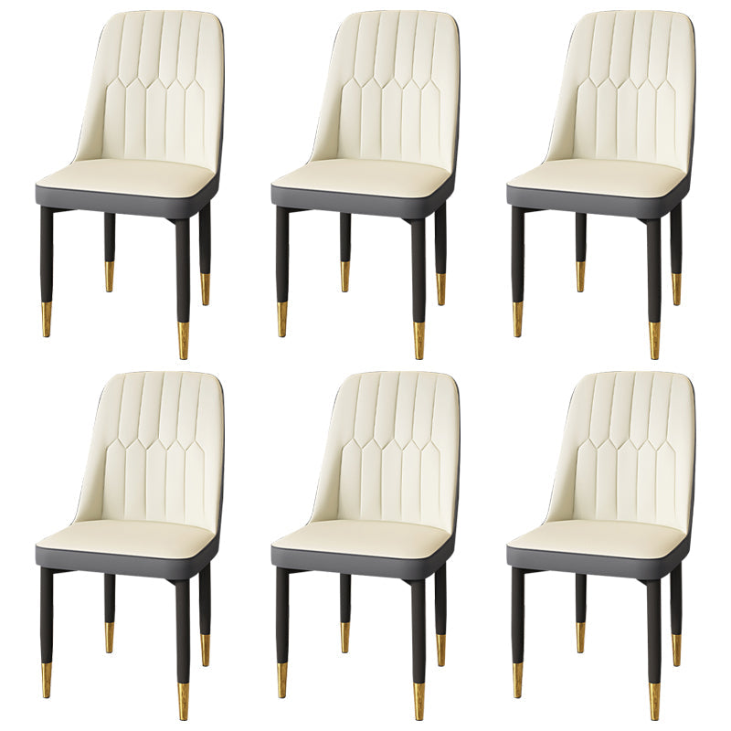 Modern Backrest Armless Cushion Chair with Metal Legs for Dining Room White 6 Piece Set Black Gold Clearhalo 'Dining Chairs' 'Dining Tables & Seating' 'dining_chair' 'furn' 'furn_dining_chair' 'Furniture' 'Kitchen & Dining Furniture' 7461622