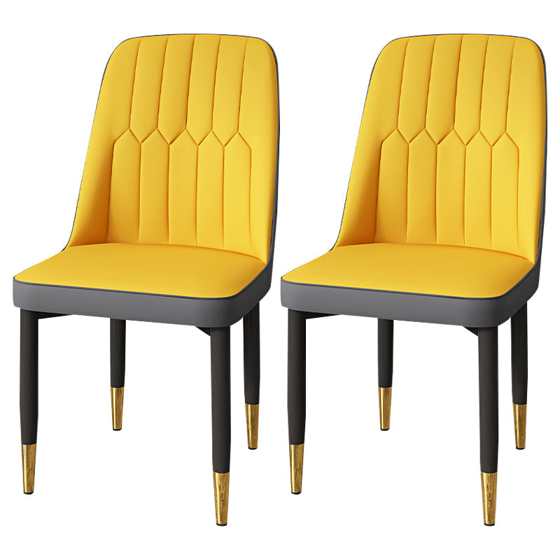 Modern Backrest Armless Cushion Chair with Metal Legs for Dining Room Yellow 2 Piece Set Black Gold Clearhalo 'Dining Chairs' 'Dining Tables & Seating' 'dining_chair' 'furn' 'furn_dining_chair' 'Furniture' 'Kitchen & Dining Furniture' 7461625