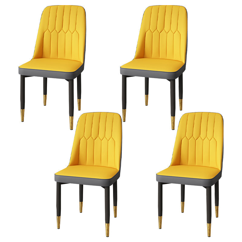 Modern Backrest Armless Cushion Chair with Metal Legs for Dining Room Yellow 4 Piece Set Black Gold Clearhalo 'Dining Chairs' 'Dining Tables & Seating' 'dining_chair' 'furn' 'furn_dining_chair' 'Furniture' 'Kitchen & Dining Furniture' 7461626