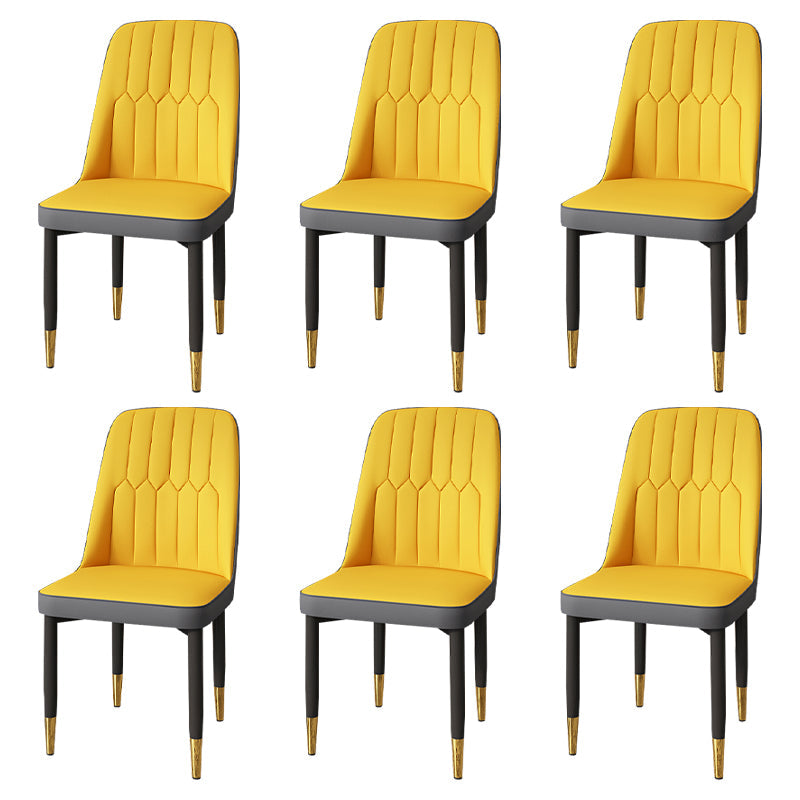 Modern Backrest Armless Cushion Chair with Metal Legs for Dining Room Yellow 6 Piece Set Black Gold Clearhalo 'Dining Chairs' 'Dining Tables & Seating' 'dining_chair' 'furn' 'furn_dining_chair' 'Furniture' 'Kitchen & Dining Furniture' 7461627