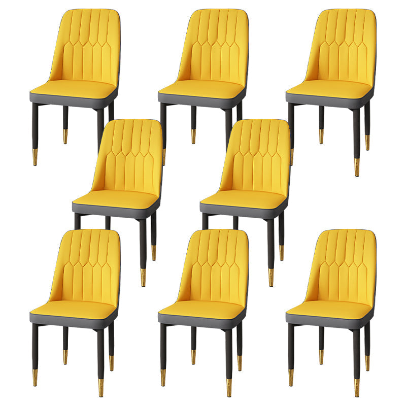 Modern Backrest Armless Cushion Chair with Metal Legs for Dining Room Yellow 8 Piece Set Black Gold Clearhalo 'Dining Chairs' 'Dining Tables & Seating' 'dining_chair' 'furn' 'furn_dining_chair' 'Furniture' 'Kitchen & Dining Furniture' 7461628