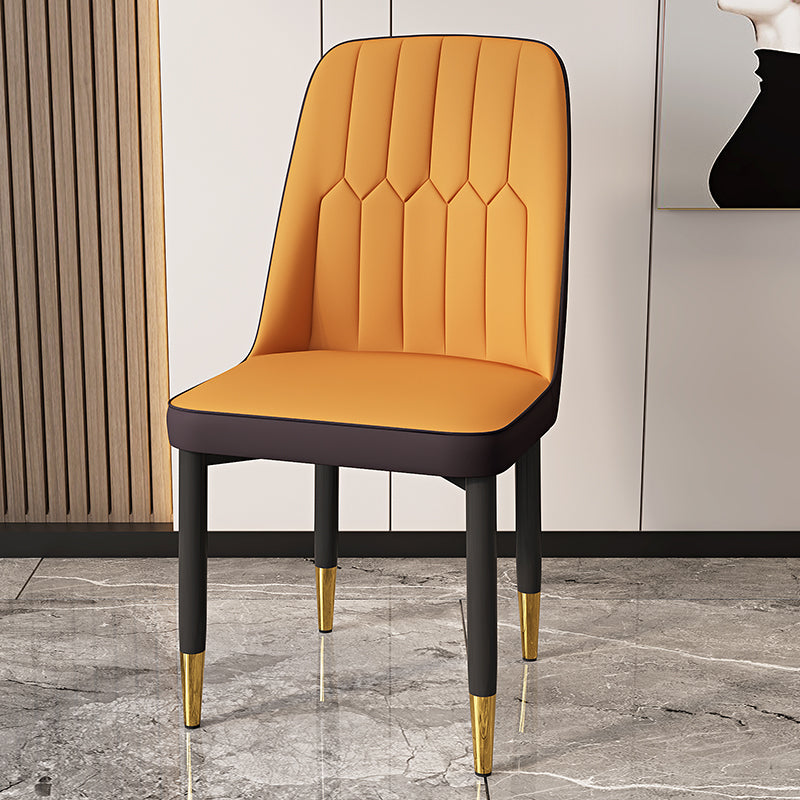 Modern Backrest Armless Cushion Chair with Metal Legs for Dining Room Orange 1 Piece Black Gold Clearhalo 'Dining Chairs' 'Dining Tables & Seating' 'dining_chair' 'furn' 'furn_dining_chair' 'Furniture' 'Kitchen & Dining Furniture' 7461629