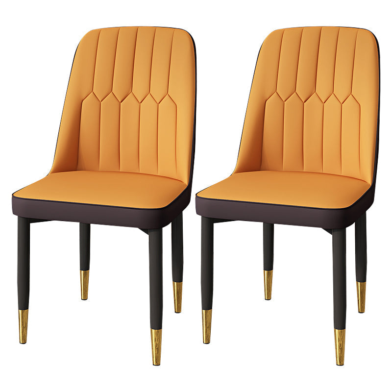 Modern Backrest Armless Cushion Chair with Metal Legs for Dining Room Orange 2 Piece Set Black Gold Clearhalo 'Dining Chairs' 'Dining Tables & Seating' 'dining_chair' 'furn' 'furn_dining_chair' 'Furniture' 'Kitchen & Dining Furniture' 7461630