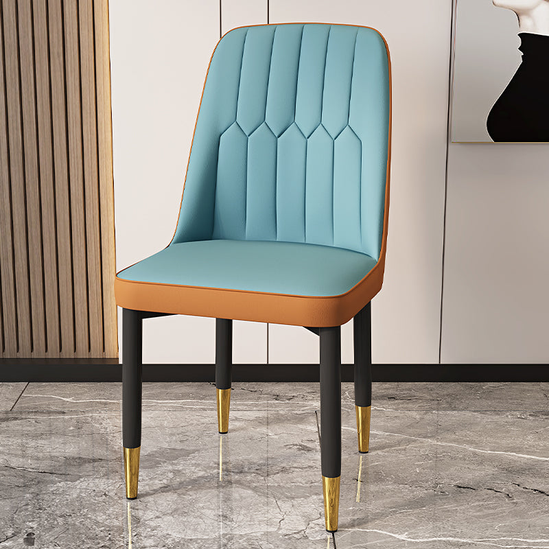 Modern Backrest Armless Cushion Chair with Metal Legs for Dining Room Light Blue 1 Piece Black Gold Clearhalo 'Dining Chairs' 'Dining Tables & Seating' 'dining_chair' 'furn' 'furn_dining_chair' 'Furniture' 'Kitchen & Dining Furniture' 7461634