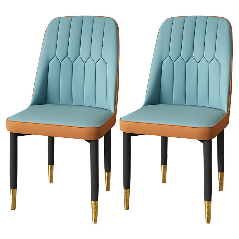 Modern Backrest Armless Cushion Chair with Metal Legs for Dining Room Light Blue 2 Piece Set Black Gold Clearhalo 'Dining Chairs' 'Dining Tables & Seating' 'dining_chair' 'furn' 'furn_dining_chair' 'Furniture' 'Kitchen & Dining Furniture' 7461635