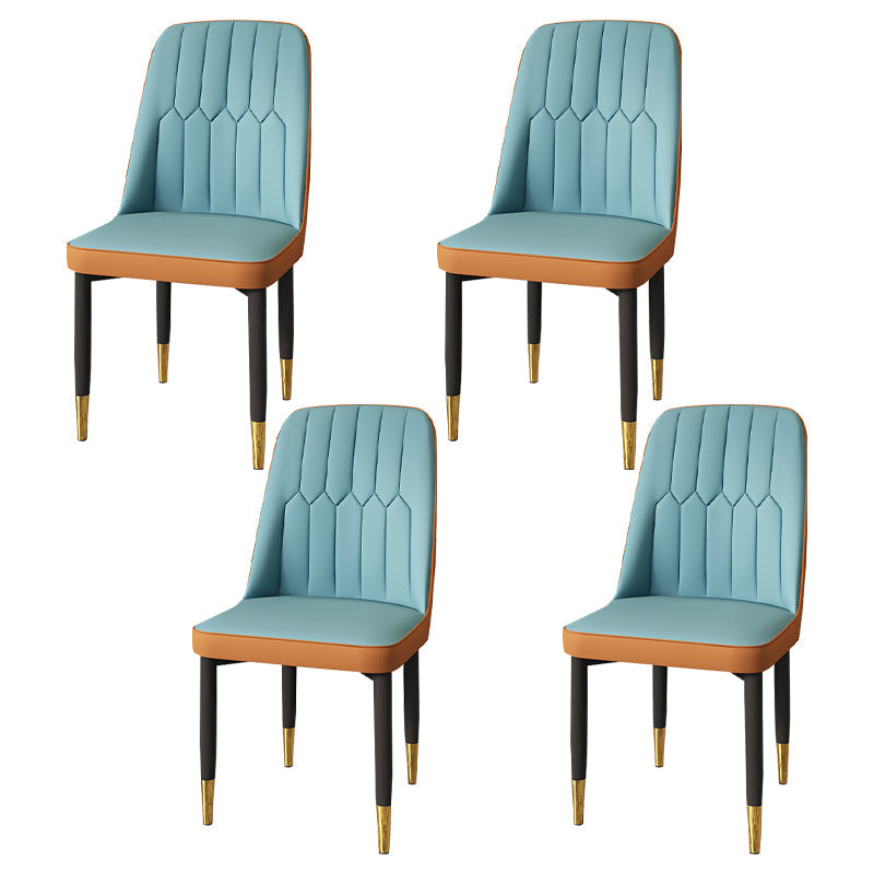 Modern Backrest Armless Cushion Chair with Metal Legs for Dining Room Light Blue 4 Piece Set Black Gold Clearhalo 'Dining Chairs' 'Dining Tables & Seating' 'dining_chair' 'furn' 'furn_dining_chair' 'Furniture' 'Kitchen & Dining Furniture' 7461636