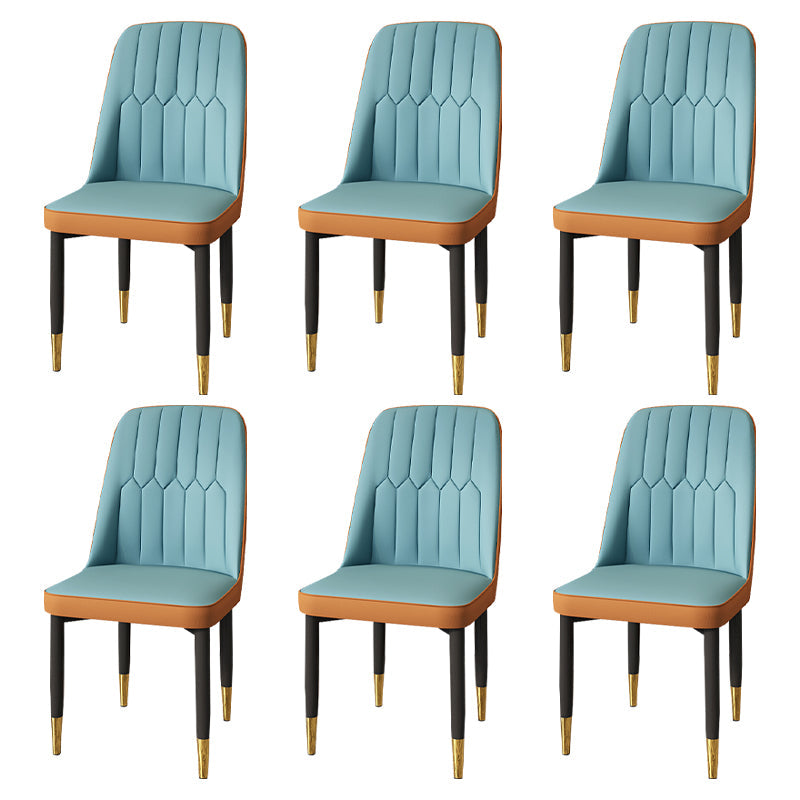 Modern Backrest Armless Cushion Chair with Metal Legs for Dining Room Light Blue 6 Piece Set Black Gold Clearhalo 'Dining Chairs' 'Dining Tables & Seating' 'dining_chair' 'furn' 'furn_dining_chair' 'Furniture' 'Kitchen & Dining Furniture' 7461637