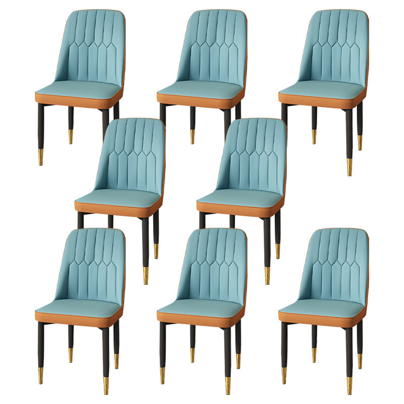 Modern Backrest Armless Cushion Chair with Metal Legs for Dining Room Light Blue 8 Piece Set Black Gold Clearhalo 'Dining Chairs' 'Dining Tables & Seating' 'dining_chair' 'furn' 'furn_dining_chair' 'Furniture' 'Kitchen & Dining Furniture' 7461638