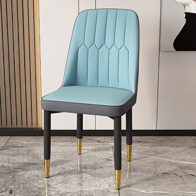 Modern Backrest Armless Cushion Chair with Metal Legs for Dining Room Water Blue 1 Piece Black Gold Clearhalo 'Dining Chairs' 'Dining Tables & Seating' 'dining_chair' 'furn' 'furn_dining_chair' 'Furniture' 'Kitchen & Dining Furniture' 7461639