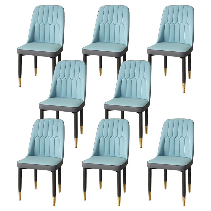 Modern Backrest Armless Cushion Chair with Metal Legs for Dining Room Water Blue 8 Piece Set Black Gold Clearhalo 'Dining Chairs' 'Dining Tables & Seating' 'dining_chair' 'furn' 'furn_dining_chair' 'Furniture' 'Kitchen & Dining Furniture' 7461643