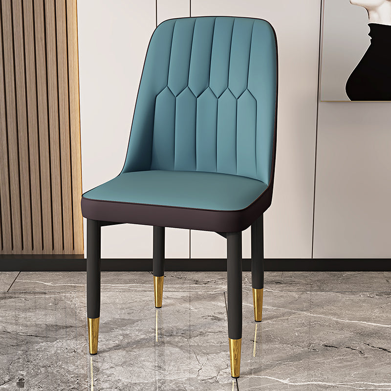 Modern Backrest Armless Cushion Chair with Metal Legs for Dining Room Dark Blue 1 Piece Black Gold Clearhalo 'Dining Chairs' 'Dining Tables & Seating' 'dining_chair' 'furn' 'furn_dining_chair' 'Furniture' 'Kitchen & Dining Furniture' 7461644