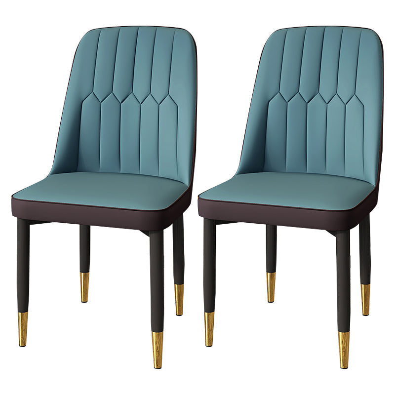 Modern Backrest Armless Cushion Chair with Metal Legs for Dining Room Dark Blue 2 Piece Set Black Gold Clearhalo 'Dining Chairs' 'Dining Tables & Seating' 'dining_chair' 'furn' 'furn_dining_chair' 'Furniture' 'Kitchen & Dining Furniture' 7461645