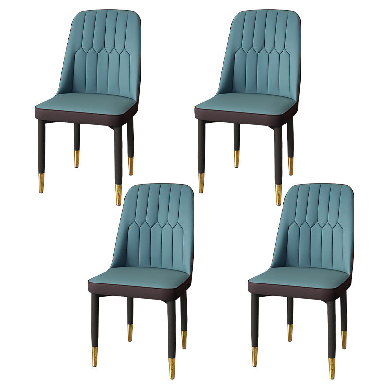 Modern Backrest Armless Cushion Chair with Metal Legs for Dining Room Dark Blue 4 Piece Set Black Gold Clearhalo 'Dining Chairs' 'Dining Tables & Seating' 'dining_chair' 'furn' 'furn_dining_chair' 'Furniture' 'Kitchen & Dining Furniture' 7461646