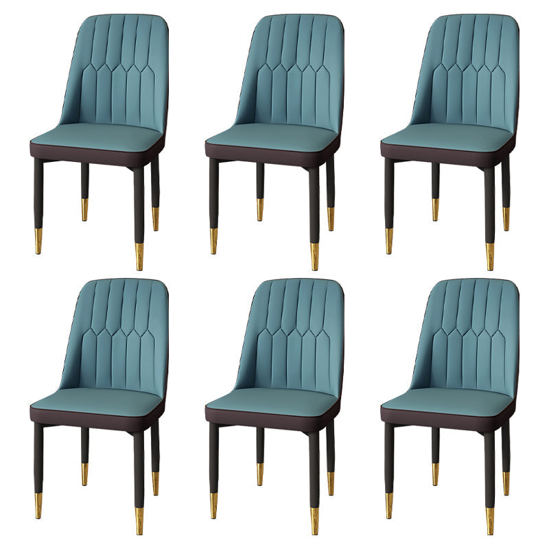 Modern Backrest Armless Cushion Chair with Metal Legs for Dining Room Dark Blue 6 Piece Set Black Gold Clearhalo 'Dining Chairs' 'Dining Tables & Seating' 'dining_chair' 'furn' 'furn_dining_chair' 'Furniture' 'Kitchen & Dining Furniture' 7461647