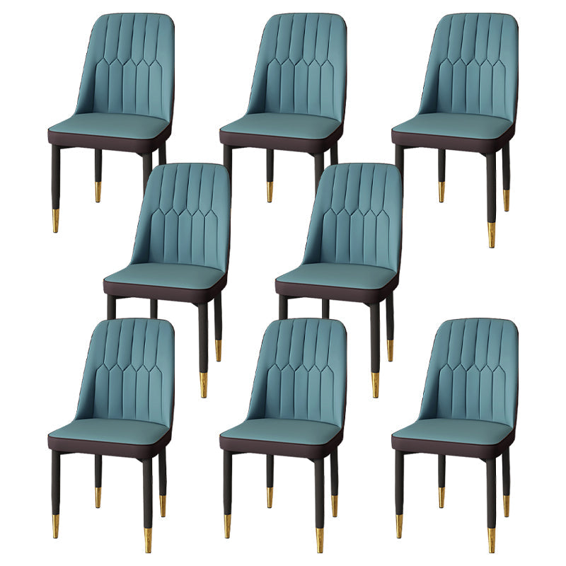 Modern Backrest Armless Cushion Chair with Metal Legs for Dining Room Dark Blue 8 Piece Set Black Gold Clearhalo 'Dining Chairs' 'Dining Tables & Seating' 'dining_chair' 'furn' 'furn_dining_chair' 'Furniture' 'Kitchen & Dining Furniture' 7461648