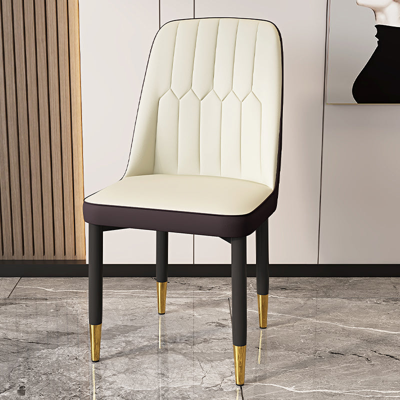 Modern Backrest Armless Cushion Chair with Metal Legs for Dining Room Off-White 1 Piece Black Gold Clearhalo 'Dining Chairs' 'Dining Tables & Seating' 'dining_chair' 'furn' 'furn_dining_chair' 'Furniture' 'Kitchen & Dining Furniture' 7461654