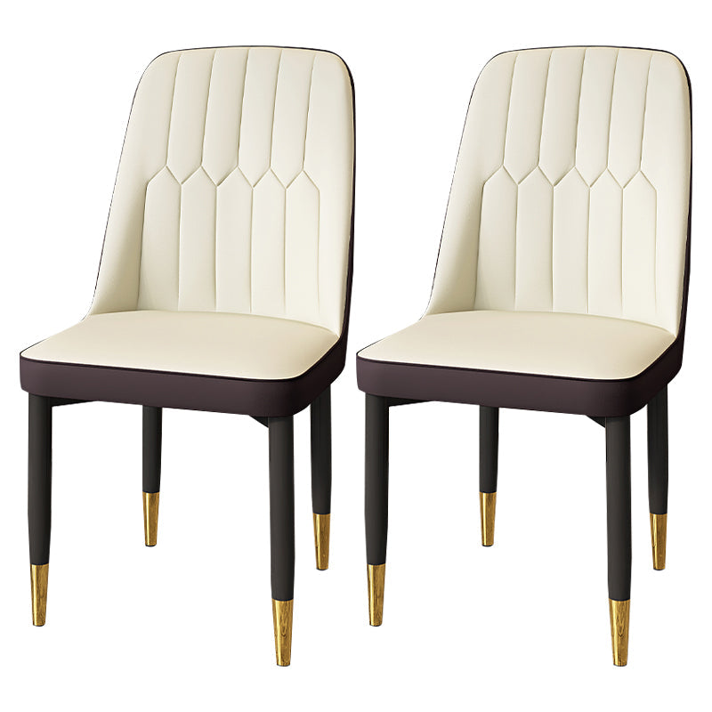 Modern Backrest Armless Cushion Chair with Metal Legs for Dining Room Off-White 2 Piece Set Black Gold Clearhalo 'Dining Chairs' 'Dining Tables & Seating' 'dining_chair' 'furn' 'furn_dining_chair' 'Furniture' 'Kitchen & Dining Furniture' 7461655