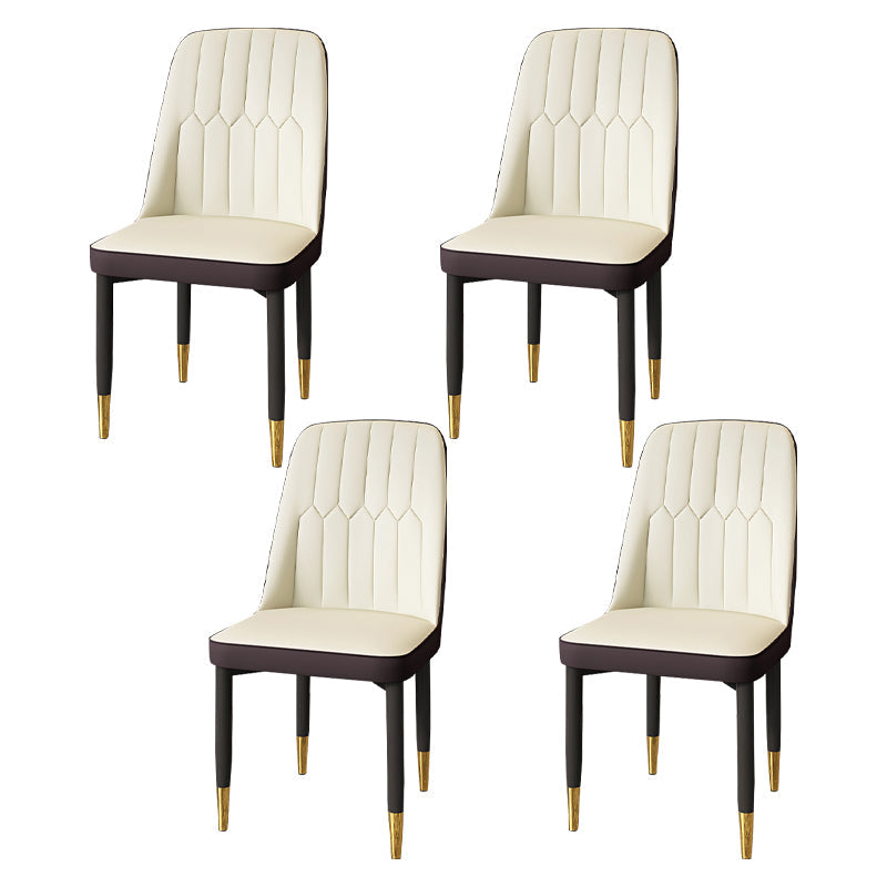 Modern Backrest Armless Cushion Chair with Metal Legs for Dining Room Off-White 4 Piece Set Black Gold Clearhalo 'Dining Chairs' 'Dining Tables & Seating' 'dining_chair' 'furn' 'furn_dining_chair' 'Furniture' 'Kitchen & Dining Furniture' 7461656