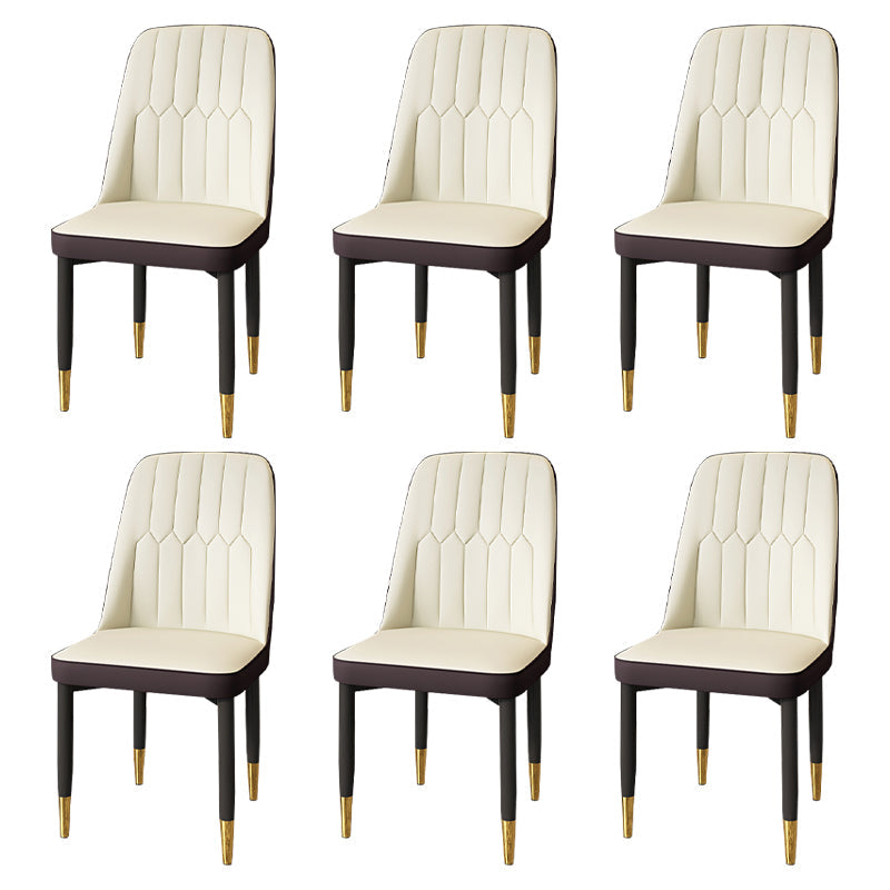 Modern Backrest Armless Cushion Chair with Metal Legs for Dining Room Off-White 6 Piece Set Black Gold Clearhalo 'Dining Chairs' 'Dining Tables & Seating' 'dining_chair' 'furn' 'furn_dining_chair' 'Furniture' 'Kitchen & Dining Furniture' 7461657