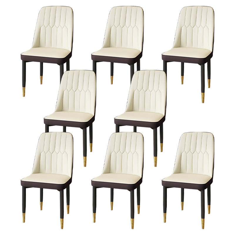 Modern Backrest Armless Cushion Chair with Metal Legs for Dining Room Off-White 8 Piece Set Black Gold Clearhalo 'Dining Chairs' 'Dining Tables & Seating' 'dining_chair' 'furn' 'furn_dining_chair' 'Furniture' 'Kitchen & Dining Furniture' 7461658