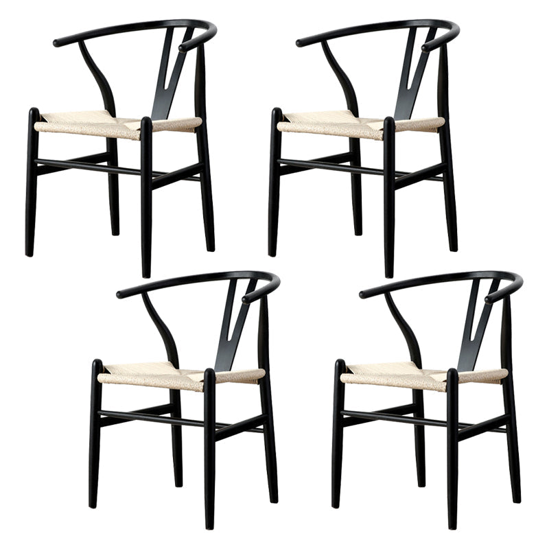 Silla de respaldo moderna de reposabrazos con patas de madera para el comedor