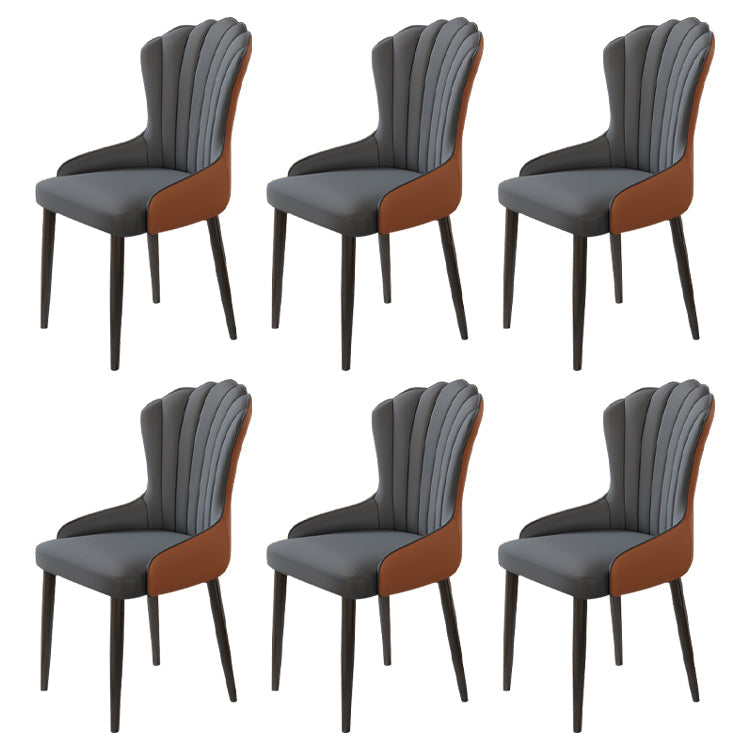 Modern Armrest Backrest Cushion Chair with Metal Legs for Hotel Dark Gray 6 Piece Set Clearhalo 'Dining Chairs' 'Dining Tables & Seating' 'dining_chair' 'furn' 'furn_dining_chair' 'Furniture' 'Kitchen & Dining Furniture' 7461865