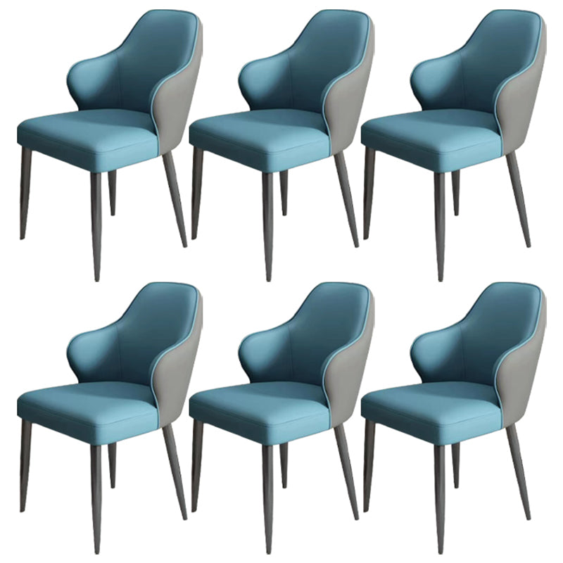 Modern Armrest Backrest Cushion Chair with Metal Legs for Hotel Blue 6 Piece Set Clearhalo 'Dining Chairs' 'Dining Tables & Seating' 'dining_chair' 'furn' 'furn_dining_chair' 'Furniture' 'Kitchen & Dining Furniture' 7461886
