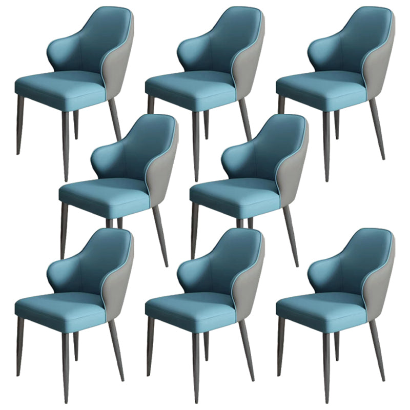 Modern Armrest Backrest Cushion Chair with Metal Legs for Hotel Blue 8 Piece Set Clearhalo 'Dining Chairs' 'Dining Tables & Seating' 'dining_chair' 'furn' 'furn_dining_chair' 'Furniture' 'Kitchen & Dining Furniture' 7461887