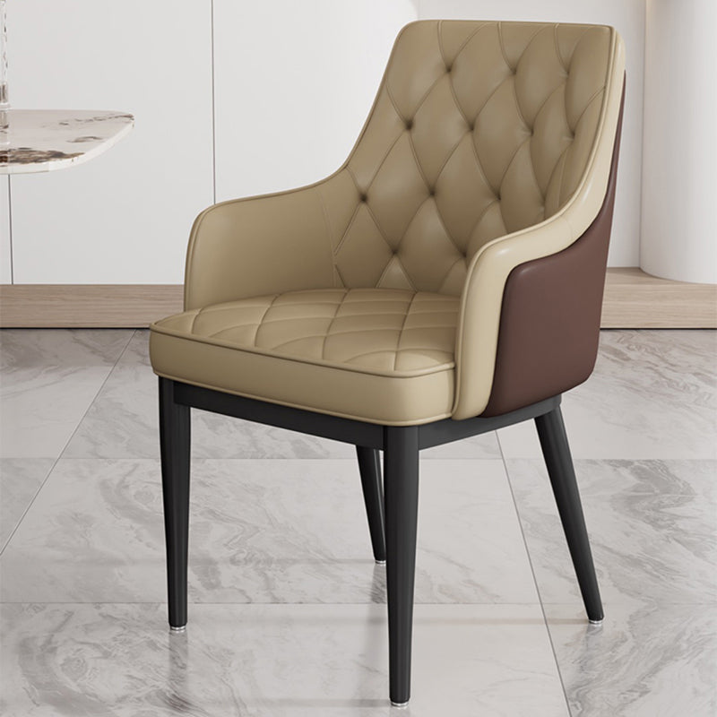 Modern Armrest Backrest Cushion Chair with Metal Legs for Hotel Khaki 1 Piece Clearhalo 'Dining Chairs' 'Dining Tables & Seating' 'dining_chair' 'furn' 'furn_dining_chair' 'Furniture' 'Kitchen & Dining Furniture' 7461893