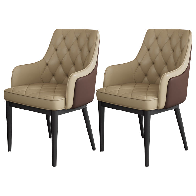 Modern Armrest Backrest Cushion Chair with Metal Legs for Hotel Khaki 2 Piece Set Clearhalo 'Dining Chairs' 'Dining Tables & Seating' 'dining_chair' 'furn' 'furn_dining_chair' 'Furniture' 'Kitchen & Dining Furniture' 7461894