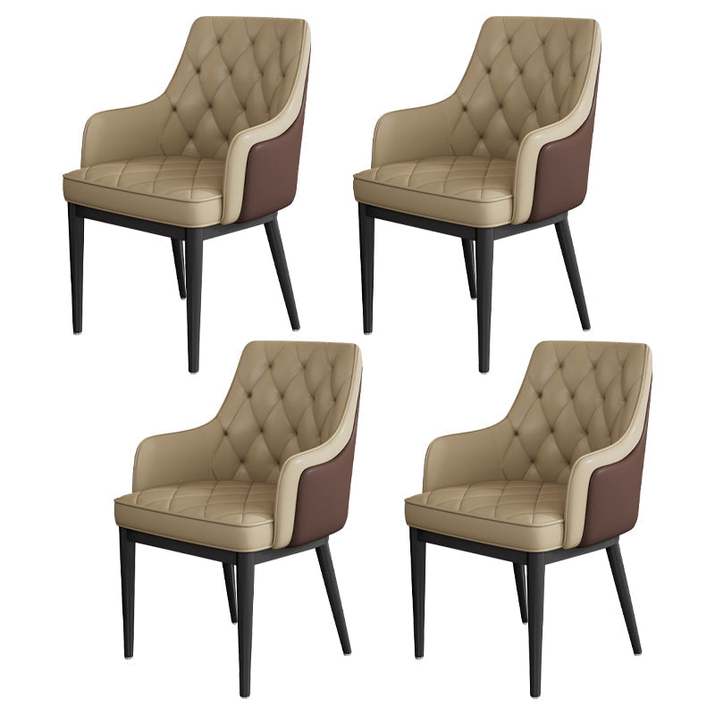 Modern Armrest Backrest Cushion Chair with Metal Legs for Hotel Khaki 4 Piece Set Clearhalo 'Dining Chairs' 'Dining Tables & Seating' 'dining_chair' 'furn' 'furn_dining_chair' 'Furniture' 'Kitchen & Dining Furniture' 7461895