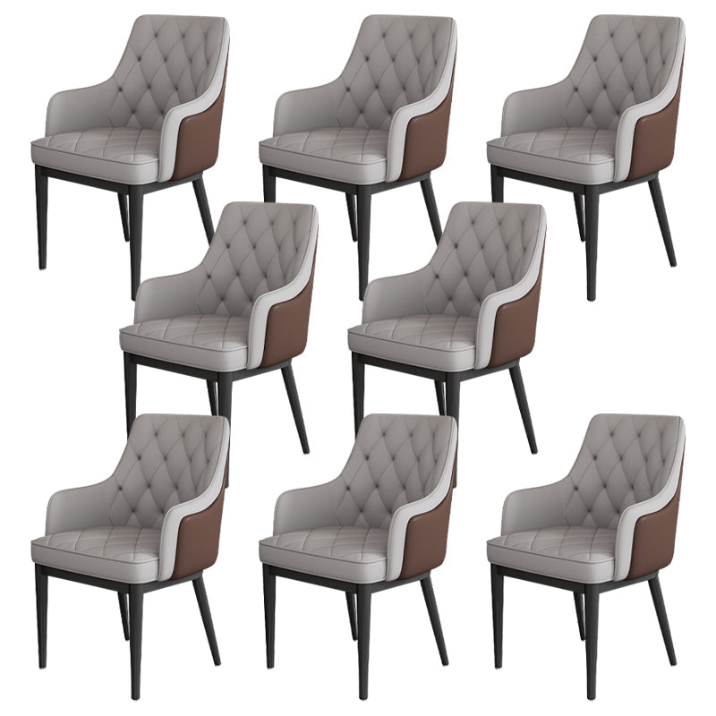 Modern Armrest Backrest Cushion Chair with Metal Legs for Hotel Smoke Gray 8 Piece Set Clearhalo 'Dining Chairs' 'Dining Tables & Seating' 'dining_chair' 'furn' 'furn_dining_chair' 'Furniture' 'Kitchen & Dining Furniture' 7461902