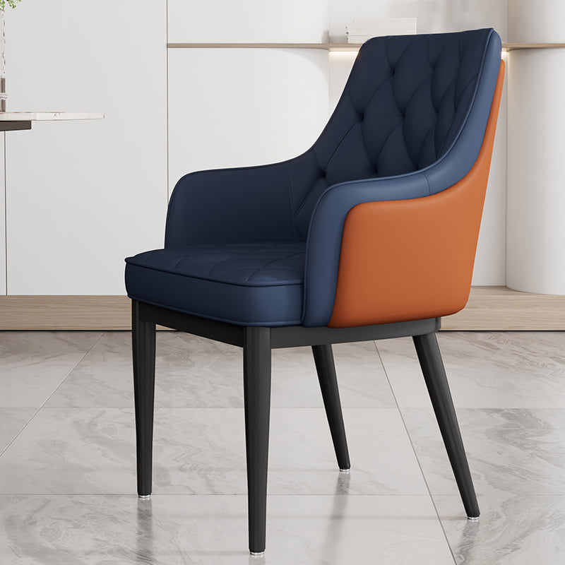 Modern Armrest Backrest Cushion Chair with Metal Legs for Hotel Dark Blue 1 Piece Clearhalo 'Dining Chairs' 'Dining Tables & Seating' 'dining_chair' 'furn' 'furn_dining_chair' 'Furniture' 'Kitchen & Dining Furniture' 7461913