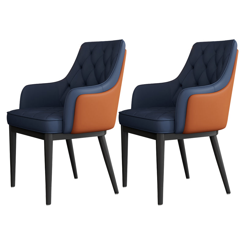 Modern Armrest Backrest Cushion Chair with Metal Legs for Hotel Dark Blue 2 Piece Set Clearhalo 'Dining Chairs' 'Dining Tables & Seating' 'dining_chair' 'furn' 'furn_dining_chair' 'Furniture' 'Kitchen & Dining Furniture' 7461914