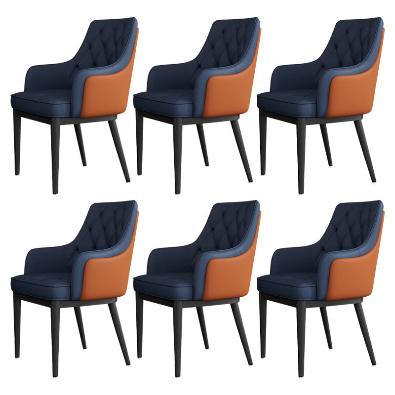 Modern Armrest Backrest Cushion Chair with Metal Legs for Hotel Dark Blue 6 Piece Set Clearhalo 'Dining Chairs' 'Dining Tables & Seating' 'dining_chair' 'furn' 'furn_dining_chair' 'Furniture' 'Kitchen & Dining Furniture' 7461916