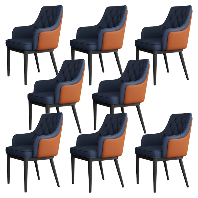 Modern Armrest Backrest Cushion Chair with Metal Legs for Hotel Dark Blue 8 Piece Set Clearhalo 'Dining Chairs' 'Dining Tables & Seating' 'dining_chair' 'furn' 'furn_dining_chair' 'Furniture' 'Kitchen & Dining Furniture' 7461917