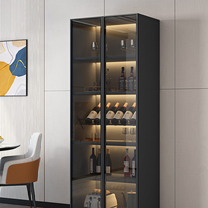 Zwarte vloer wijnrek houten wijnflessen rek voor woonkamer, zonder lichten